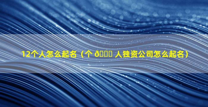 12个人怎么起名（个 🐋 人独资公司怎么起名）